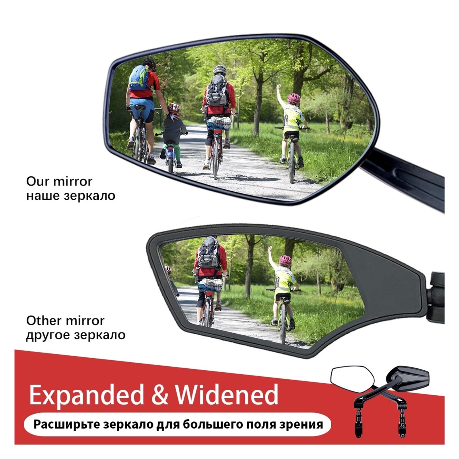 Fahrradspiegel Fahrrad Rückspiegel Lenker Drehen Radfahren Rückansicht HD Reflector Zubehör(Black One Set)