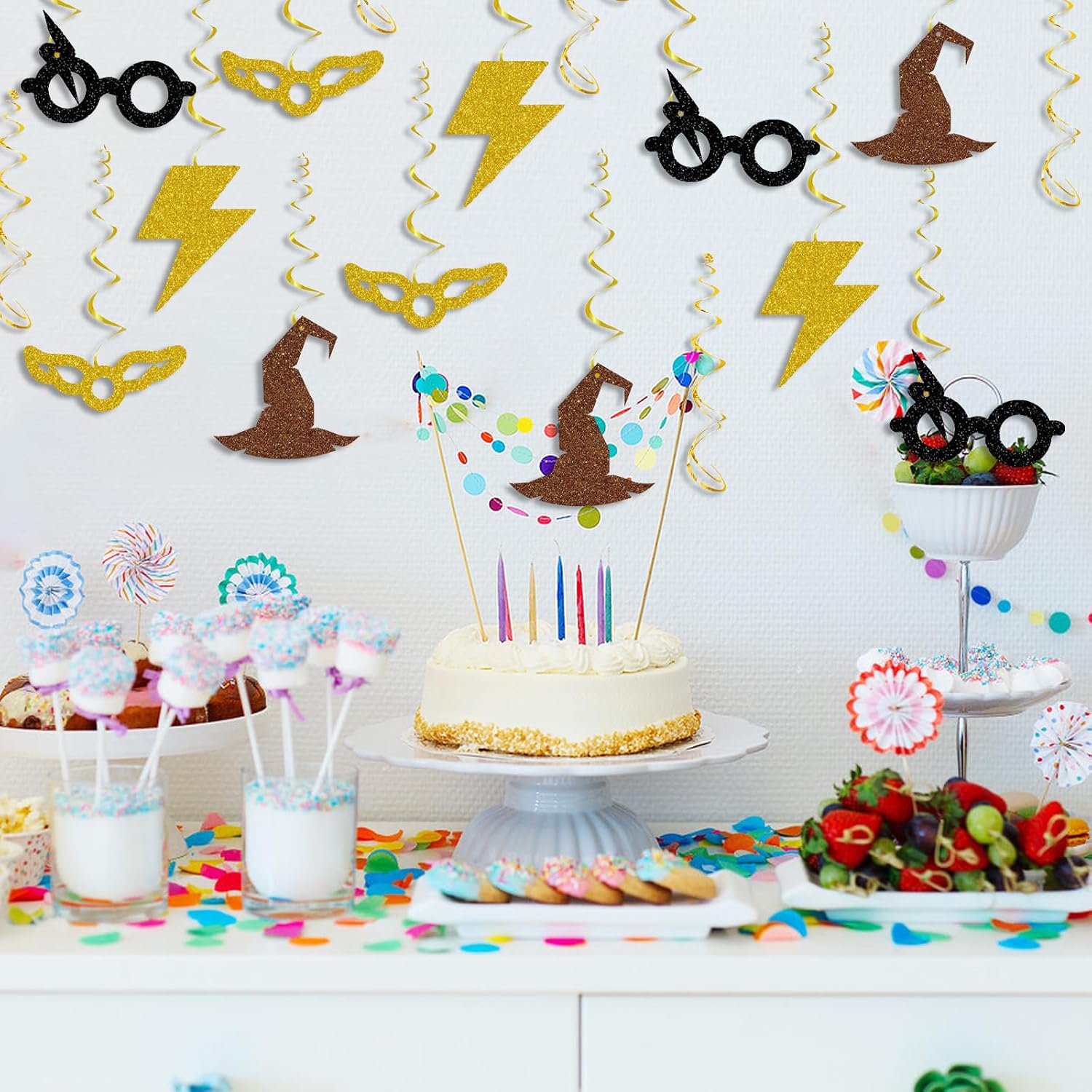 Magic Wizard Inspired Birthday Decorations for Kids, Glitter Magical Inspired Hanging Swirls, Magical School Wizard Theme Baby Shower Birthday Party Foil Spirals Hanging Decorations Supplies image 4