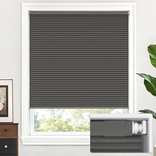 LazBlinds No Drill Cordless Cellular Shades, 26" W × 64" H, Midnight Black