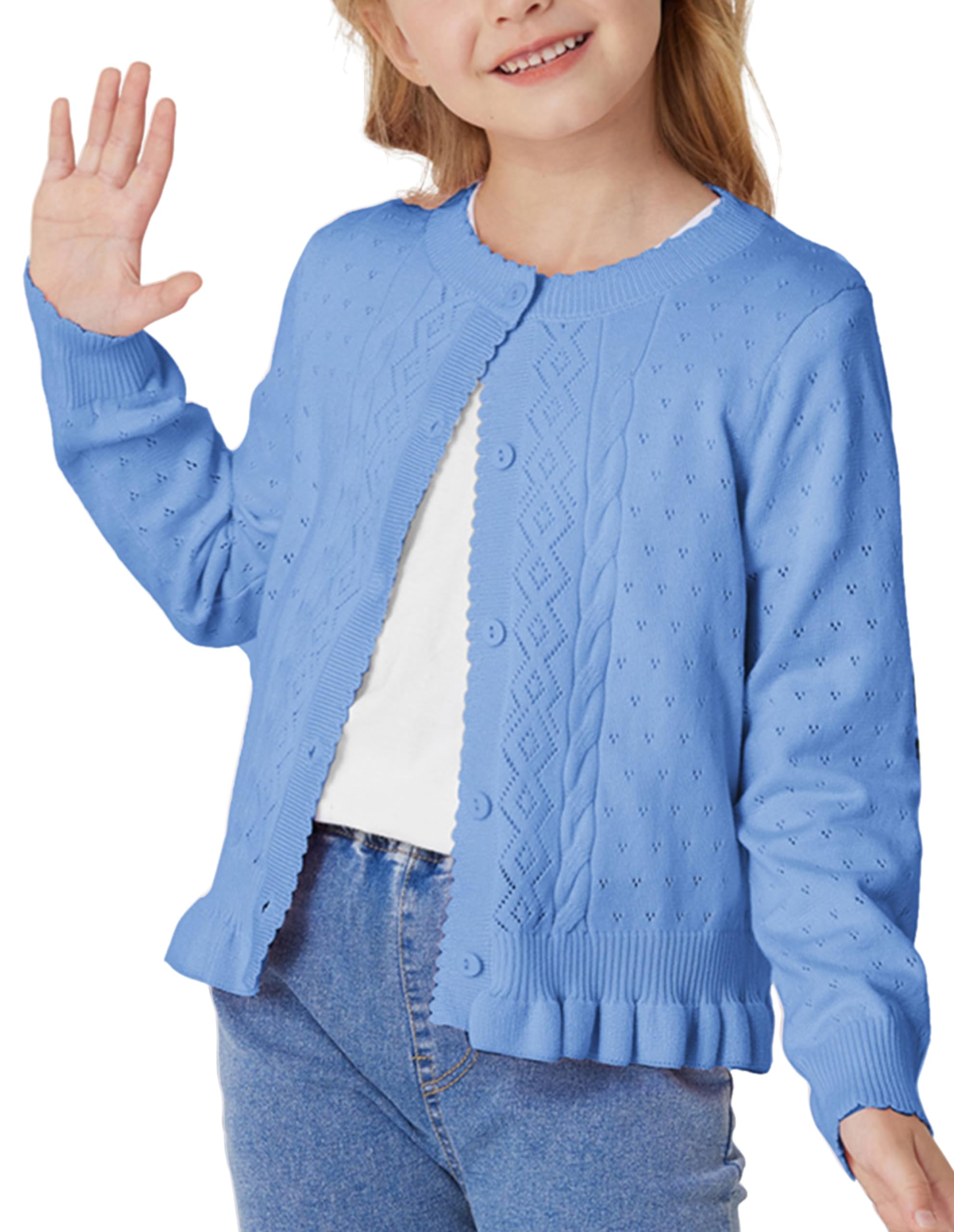 GRACE KARIN Girls Long Sleeve Cardigan Sweater Girls Button Closure Knitted Cable Cardigan 5-12Y