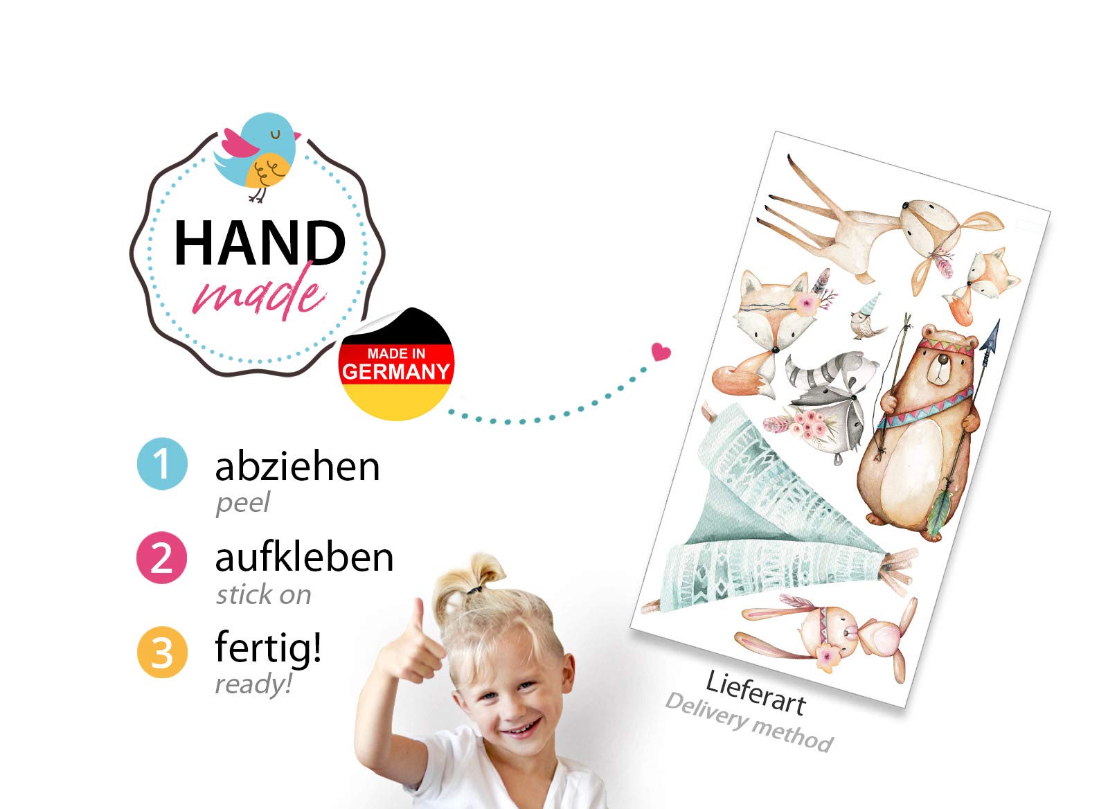 Little Deco Wandtattoo Waldtiere & Bär mit Pfeil und Bogen DL490 L - 119 x 81 cm (BxH)
