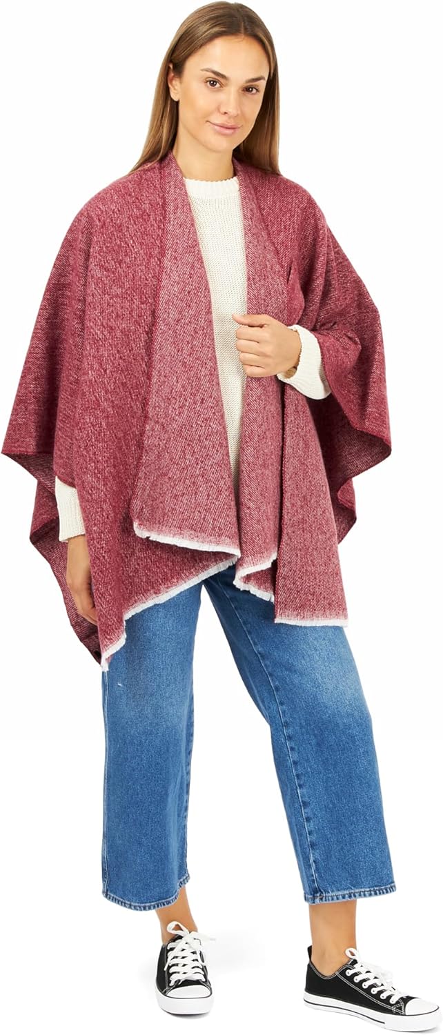 Women's Shawl Wrap Poncho Ruana Cape Cardigan Sweater Open Front for Fall Winter Spring - Image 4