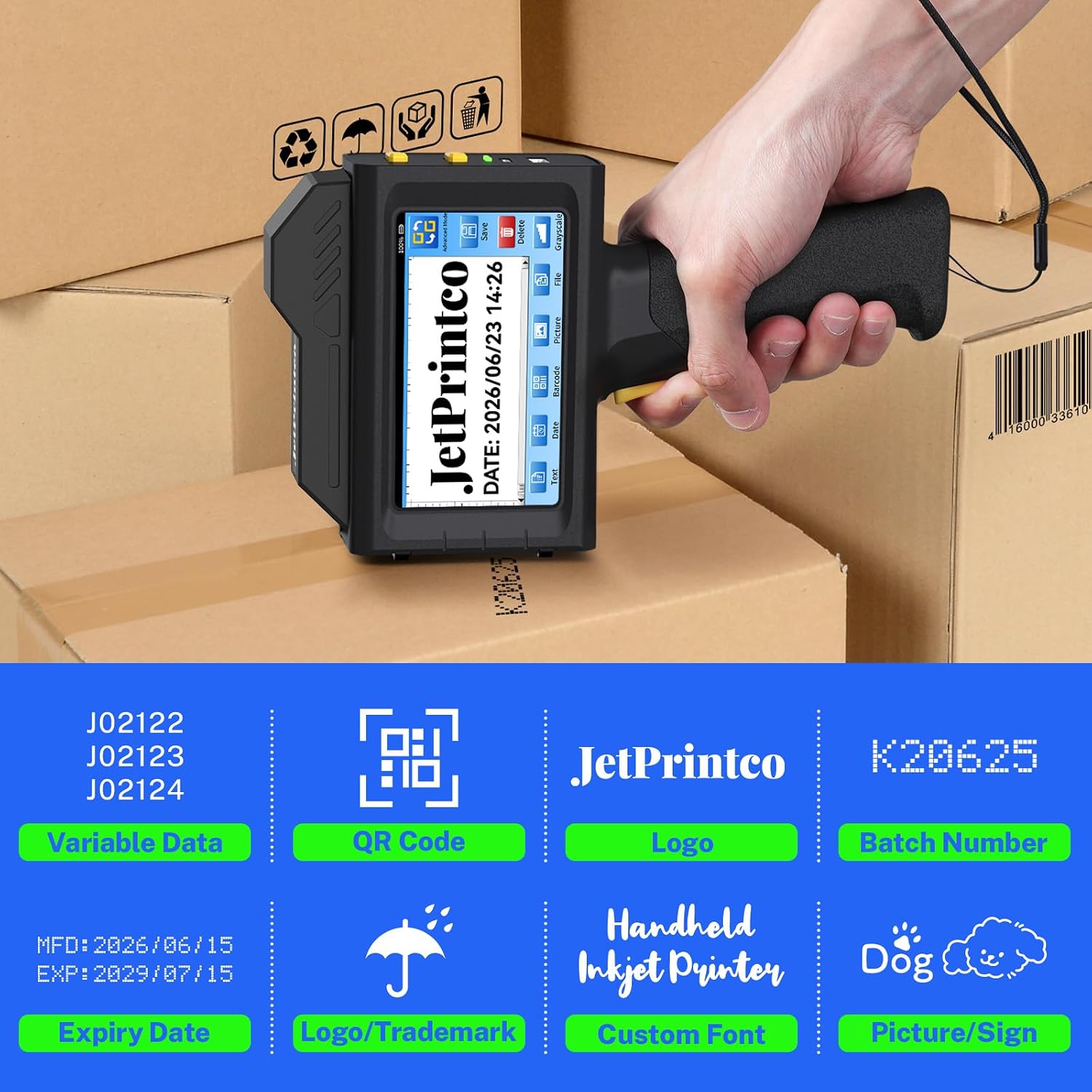 1.0 Inch Print Height Intelligent JC10 Handheld Inkjet Printer (Black)