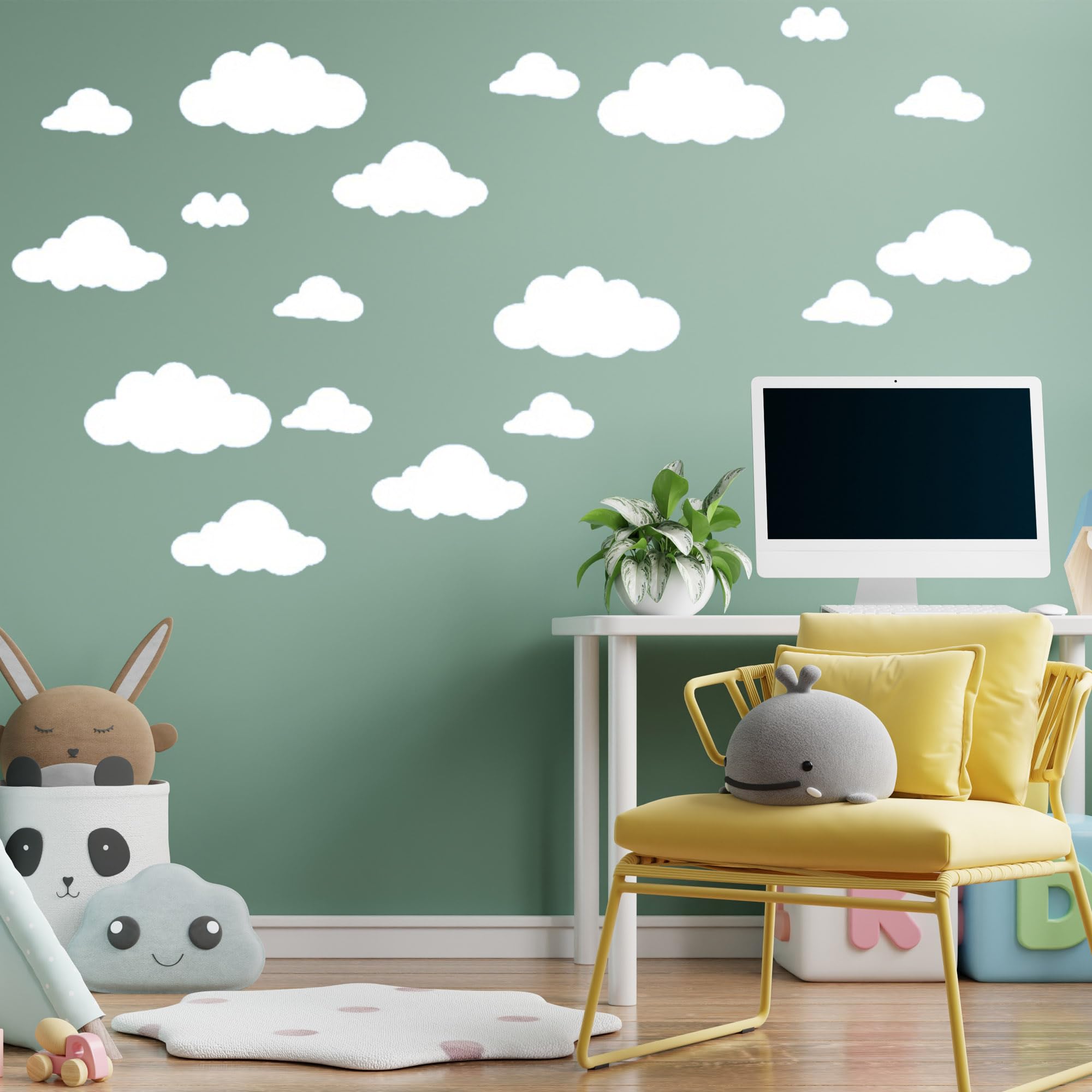27 Pcs Large Clouds Wall Decal, Cloud Wall Stickers Murals Vinyl Art Design Wall Decor Mixing Size for Kids Bedroom Decor Mural Baby Nursery Room Wallpaper Art Decoration Poster