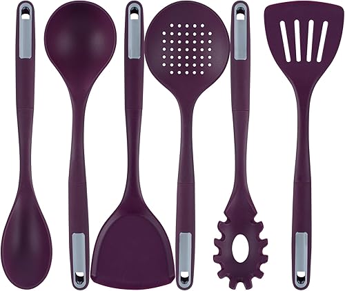 Restaurantware Juego de utensilios de silicona, paquete de 1 juego de herramientas de cocina de mango antideslizante, 6 piezas, resistentes al