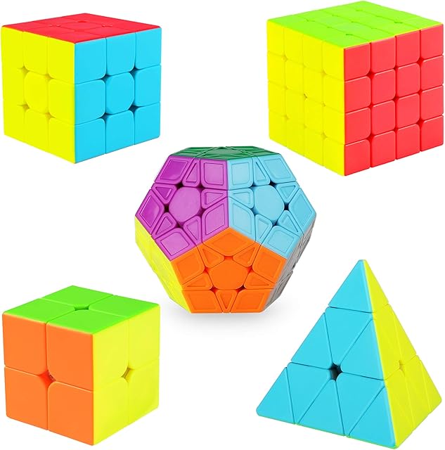 KidsPark Magic Cube Set 2x2 3x3 4x4 Pyramid Pyraminx Megaminx Puzzle Cube, Smooth Stickerless 3D Magic Puzzle Cube Bundle for Kids & Adults (5 Pack)