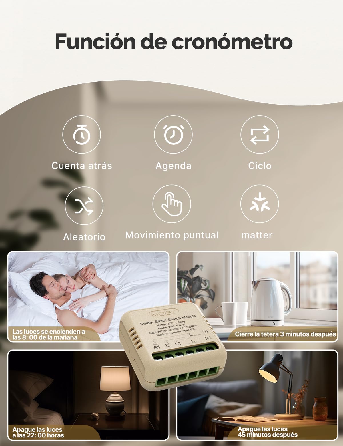 MOES Interruptor Inteligente, Matter WiFi | Módulo DIY para Interruptor Inteligente, Requiere Línea Neutra, Programación de Encendido/Apagado, Compatible, Alexa/Apple