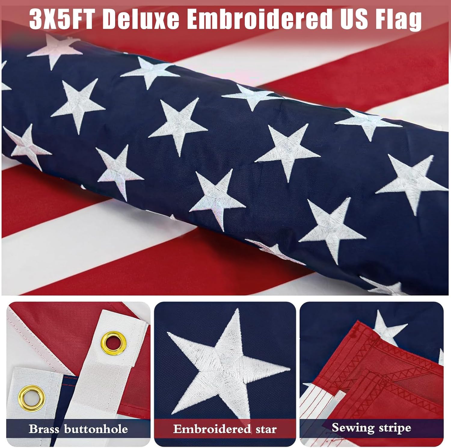 ZMTECH American Flag with Pole- 5FT 1" Stainless Steel Flag Poles with Holder for Outside House, Upgraded Tangle Free Rings and Bracket, Residential or Commerical (Black, No Light) - Image 5