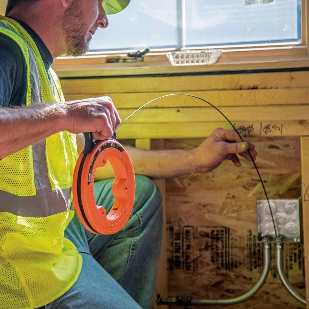 Klein Tools 56331 Fish Tape, Steel Wire Puller & 31737 Folding Jab Saw/Drywall Saw, Hand Saw with Lockback at 180 and 125 Degrees and Tether Hole