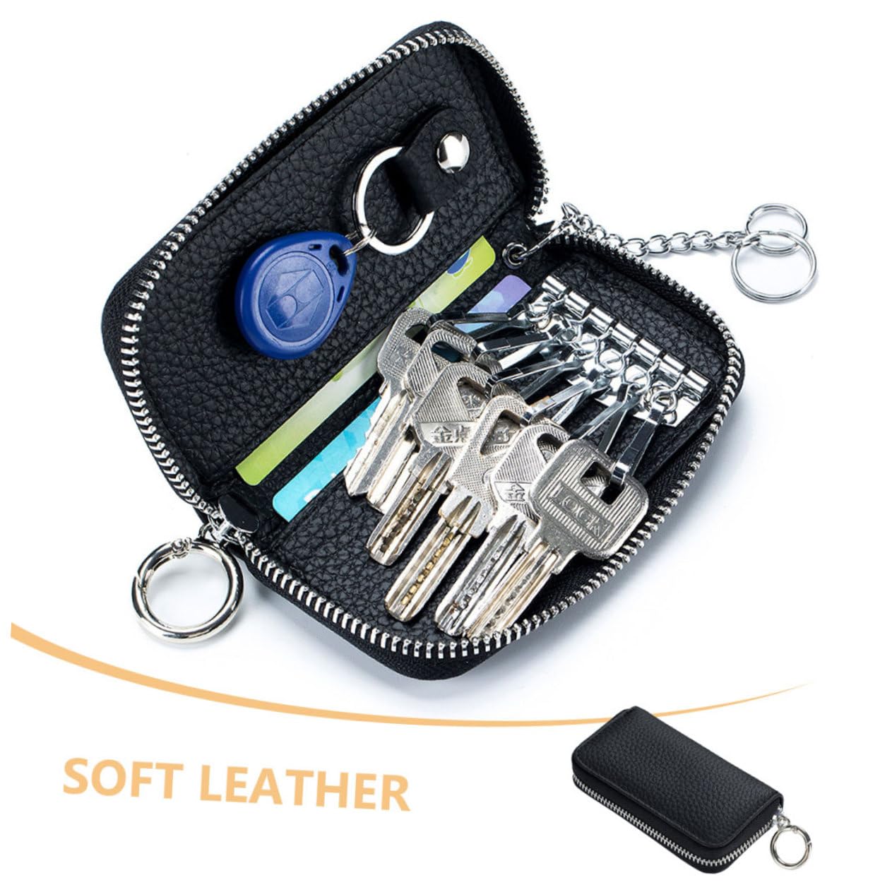 Cabilock 5 Stück Schlüsselbox Brieftasche Kette Halter Veranstalter Kammerdiener Fall Beutel Brieftasche für Schlüssel Schlüsselbrieftasche Schlüsselorganizer aus Leder Echtes Leder Schwarz