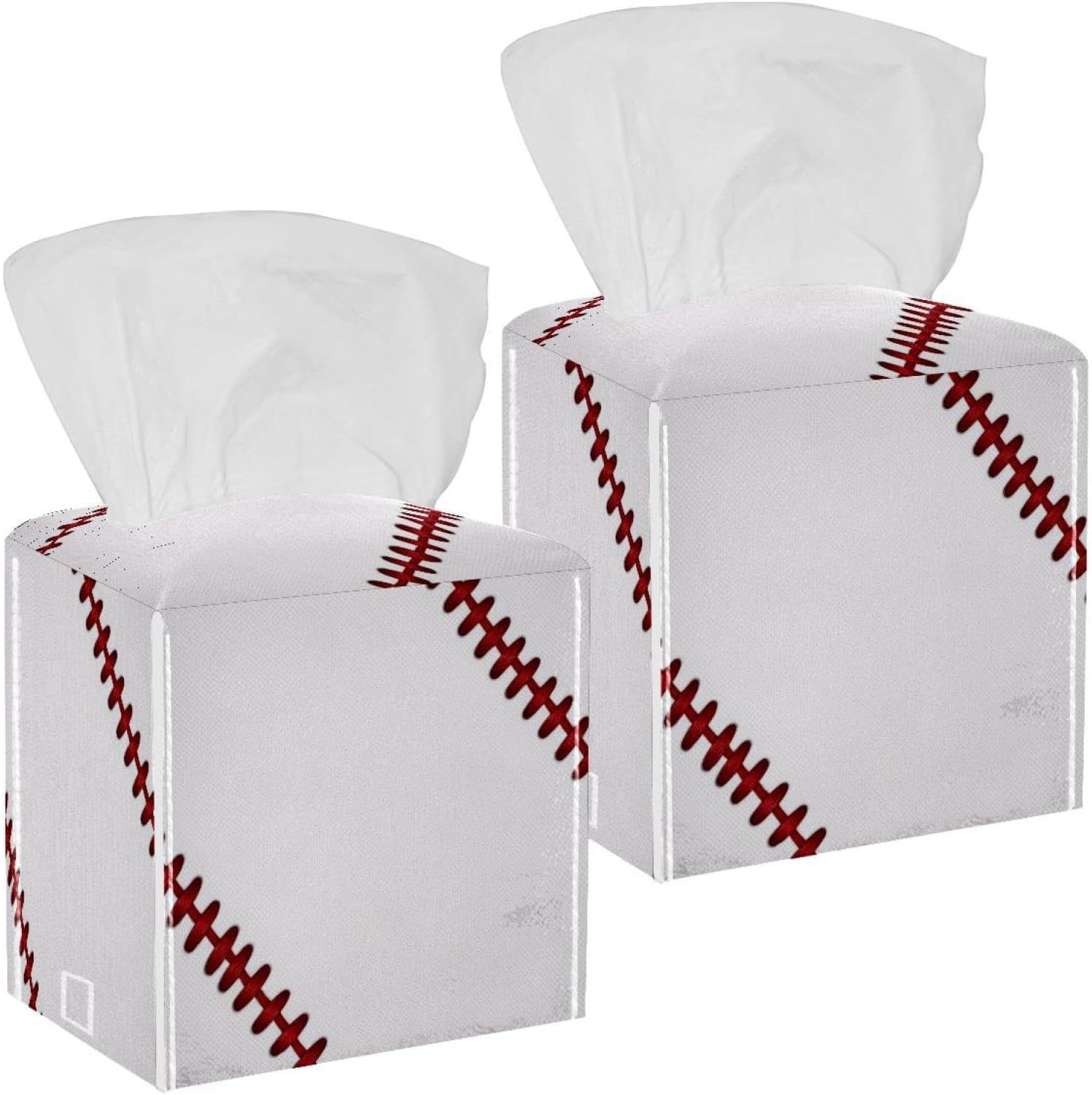 Ball Lace Baseball Tissue Box Cover Square Leather Tissue Case Holder Facial Paper Organizer Decorative for Tabletop Night Stands Desk Bathroom Kitchen Car Office Home Decor