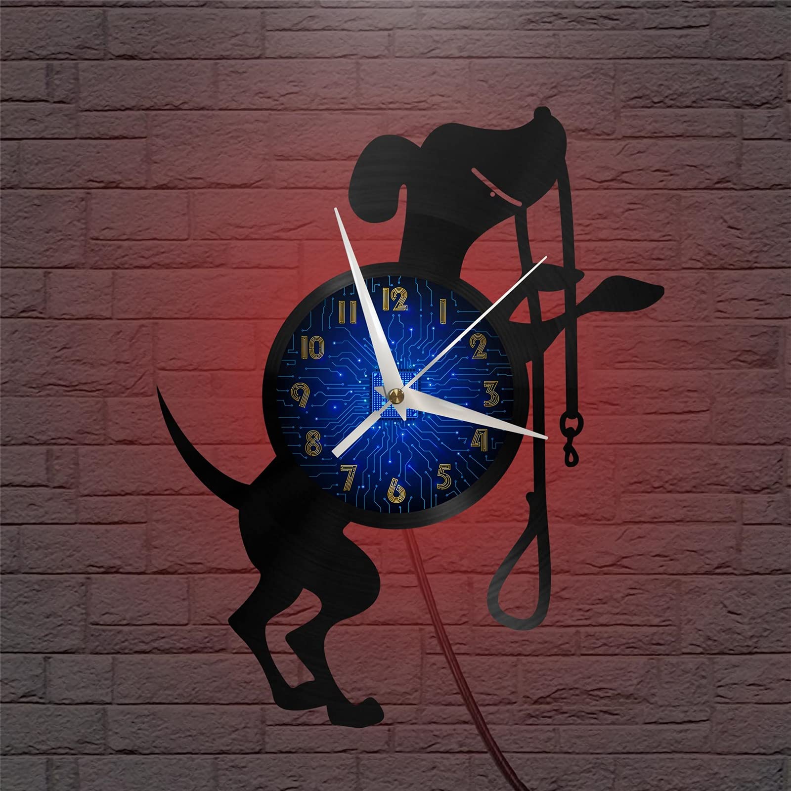 VCS Dachshund Dog theme Vinyl Record vintage Wall Clock for Kitchen(B,with LED)