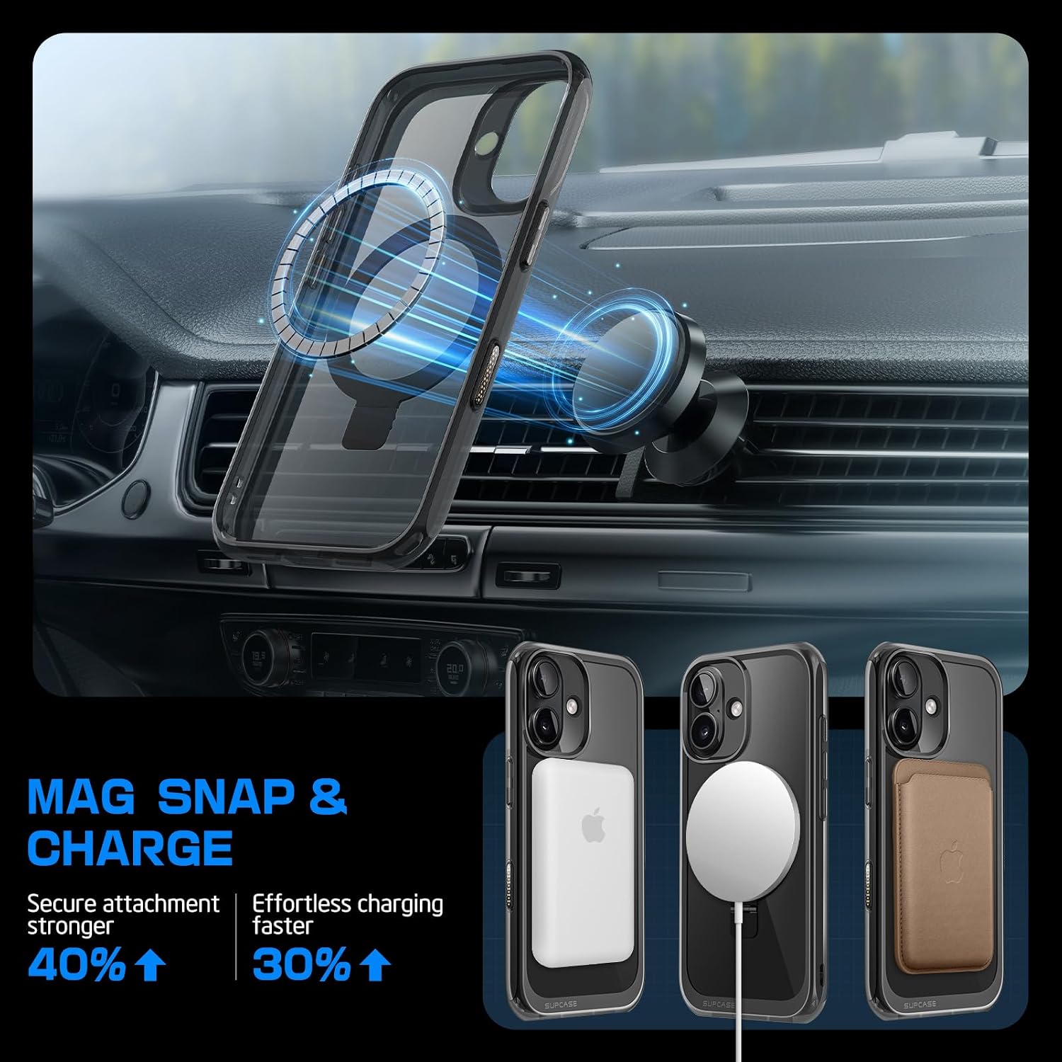 SUPCASE for iPhone 16 Case with Camera Control Capture Button (Unicorn Beetle Mag Stand), [Compatible with MagSafe] Slim Clear Protective Magnetic Phone Case for iPhone 16 6.1'' 2024, Dark