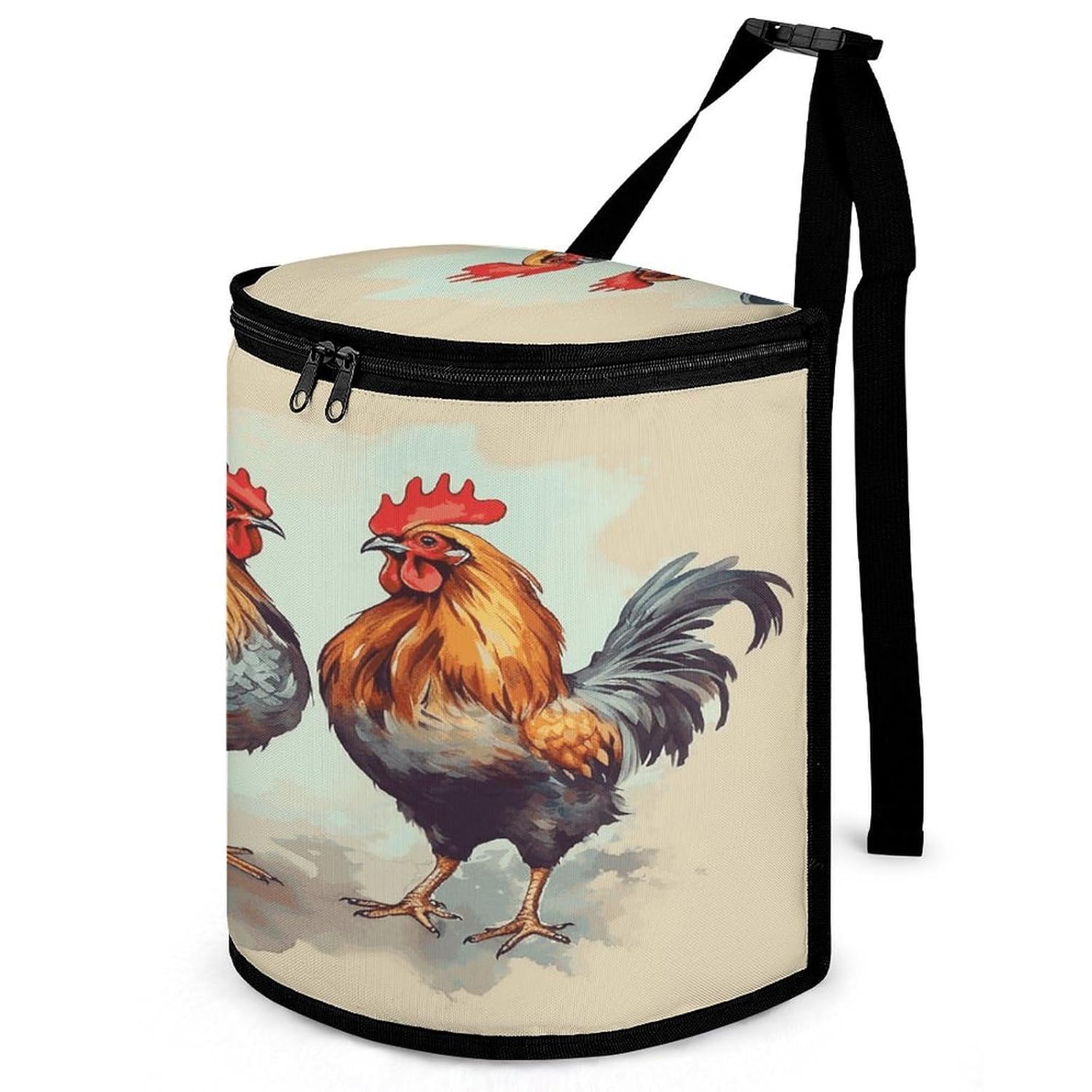 Rooster and Hen Car Trash Can with Zipper Hanging Leak-Proof Waterproof Cars Trash Bag Large Capacity Multipurpose Trash Bin Portable Car Garbage Bag for All Vehicle
