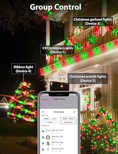 Miniatura 6 de Luces de Navidad para exteriores, pantalla personalizada C9, control de grupo de aplicaciones Bluetooth de 66 pies, múltiples modos de luces que