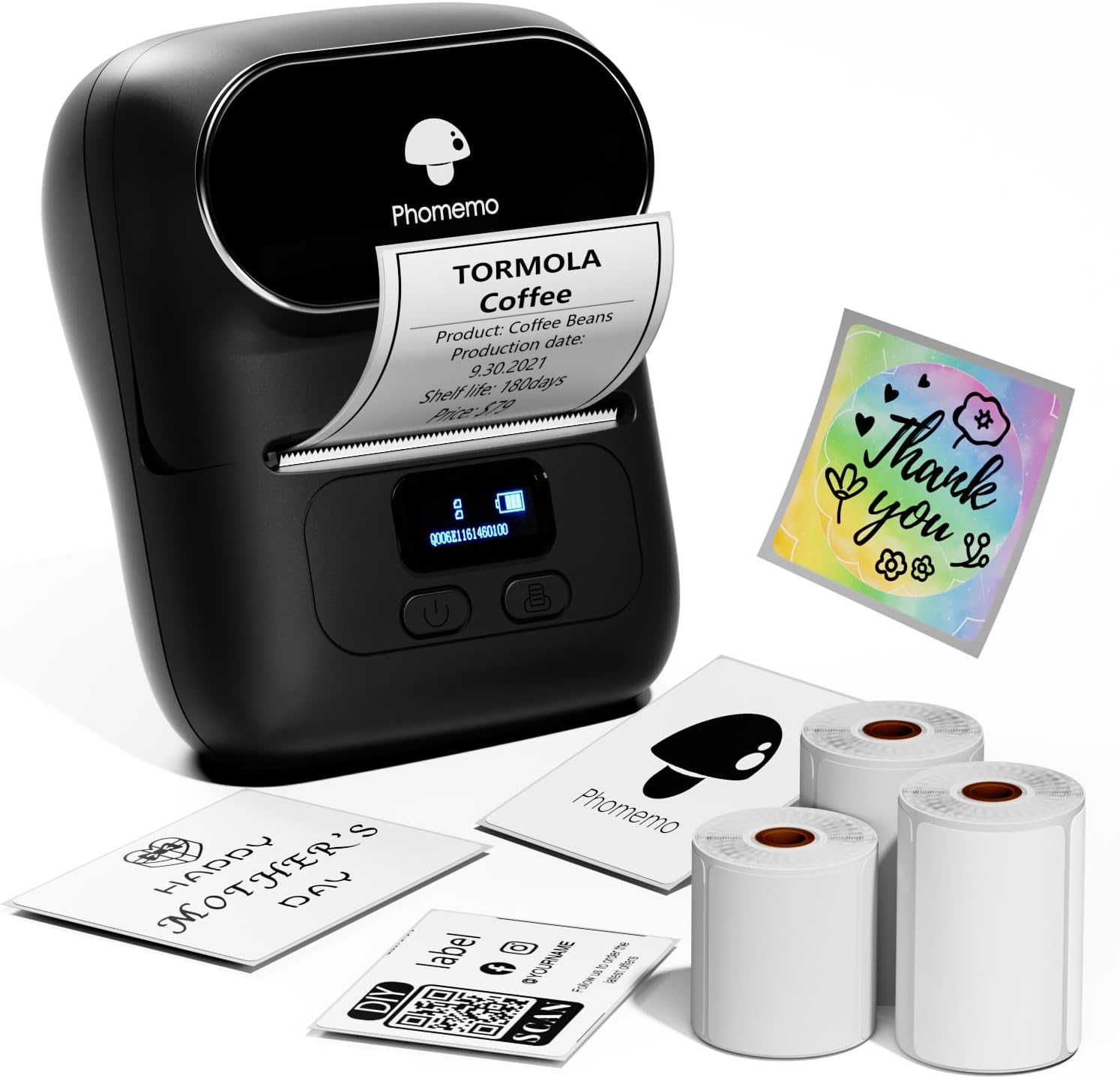 Label Maker - M110 Address Label Printer Bluetooth Thermal Printer for Business, Office, School, Home-use, Barcode, Logo, Clothing Labels, with 3 Label Roll, Black