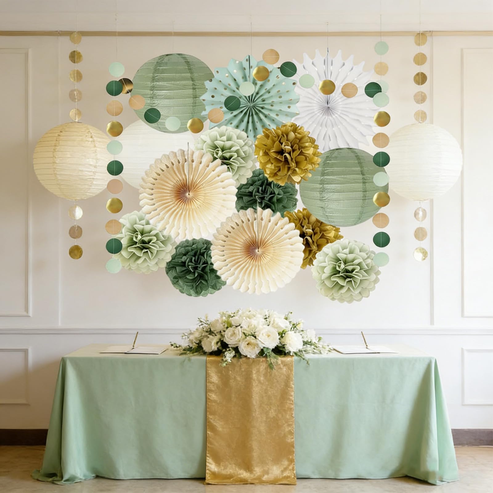 Pompon di Carta Velina,Forniture per Feste,Decorazioni Compleanno,Decorazioni Pompon,Decorazionis Festa Verde Salvia,Puntini Ghirlanda Verde Salvia,Fiori di Carta per Decorazionis Compleanno