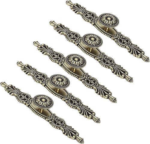 Mgoodoo 5 manijas con placa, tiradores de gabinete de bronce antiguo de 6.7 pulgadas, pomos vintage para cajones, muebles, dormitorio, cocina,