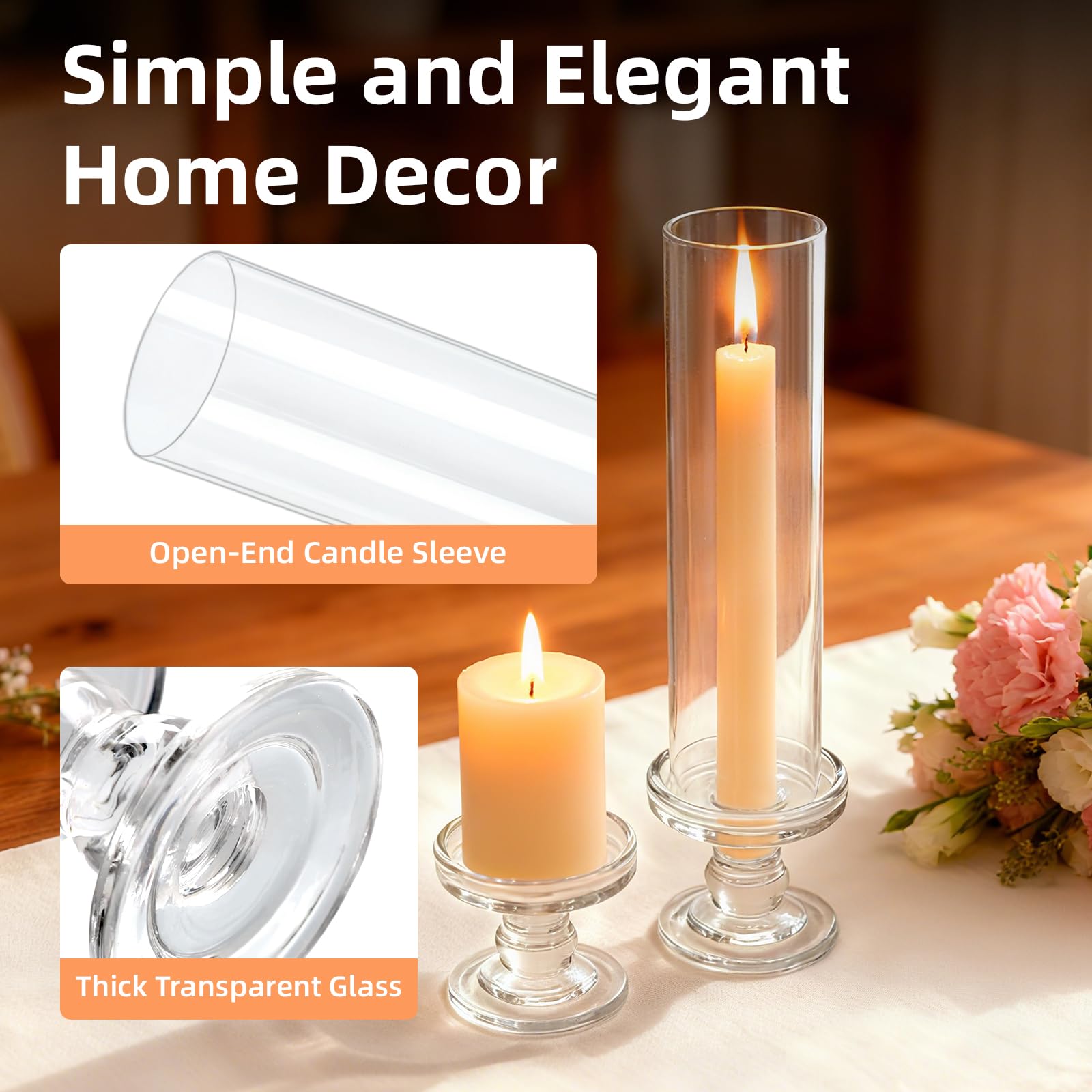 Lot de 2 Bougeoirs Hurricane en Verre Transparent 25 cm Bougeoir en Verre pour fête Bâtons Lumineux pour thé ou ouragan Idéal pour dîner fête pour Mariage Noël et décoration de la Maison