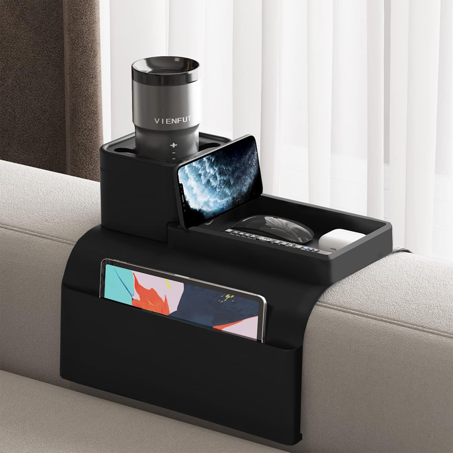 Couch Cup Holder Tray, Silicone Couch Arm Cup Holder, Sofa Armrest