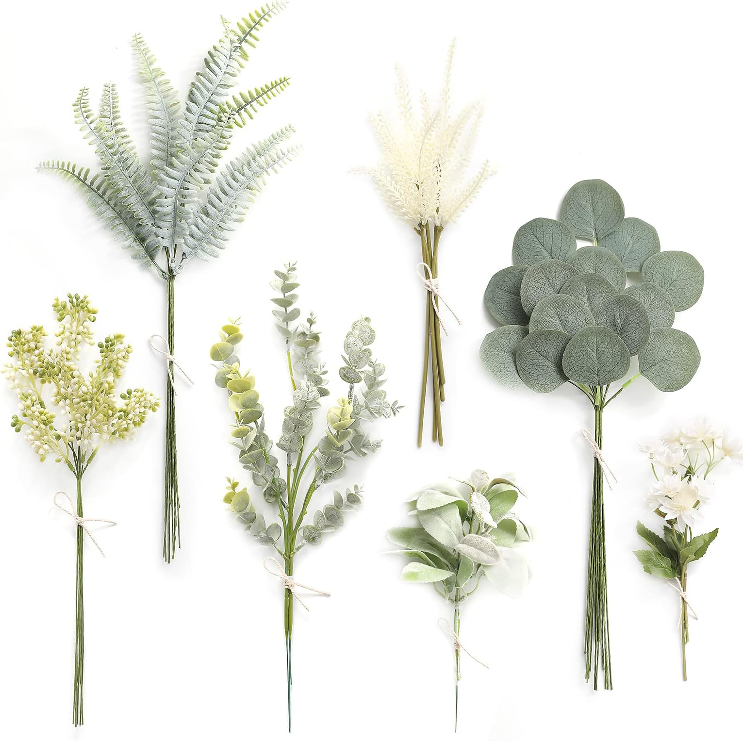 Serra Flora Artificial Greenery Spray Box Set(Pack of 46pcs) with 7 Kinds of DIY Wedding Bouquet Filler Table Centerpieces and Floral Arrangement (Dusty Green)