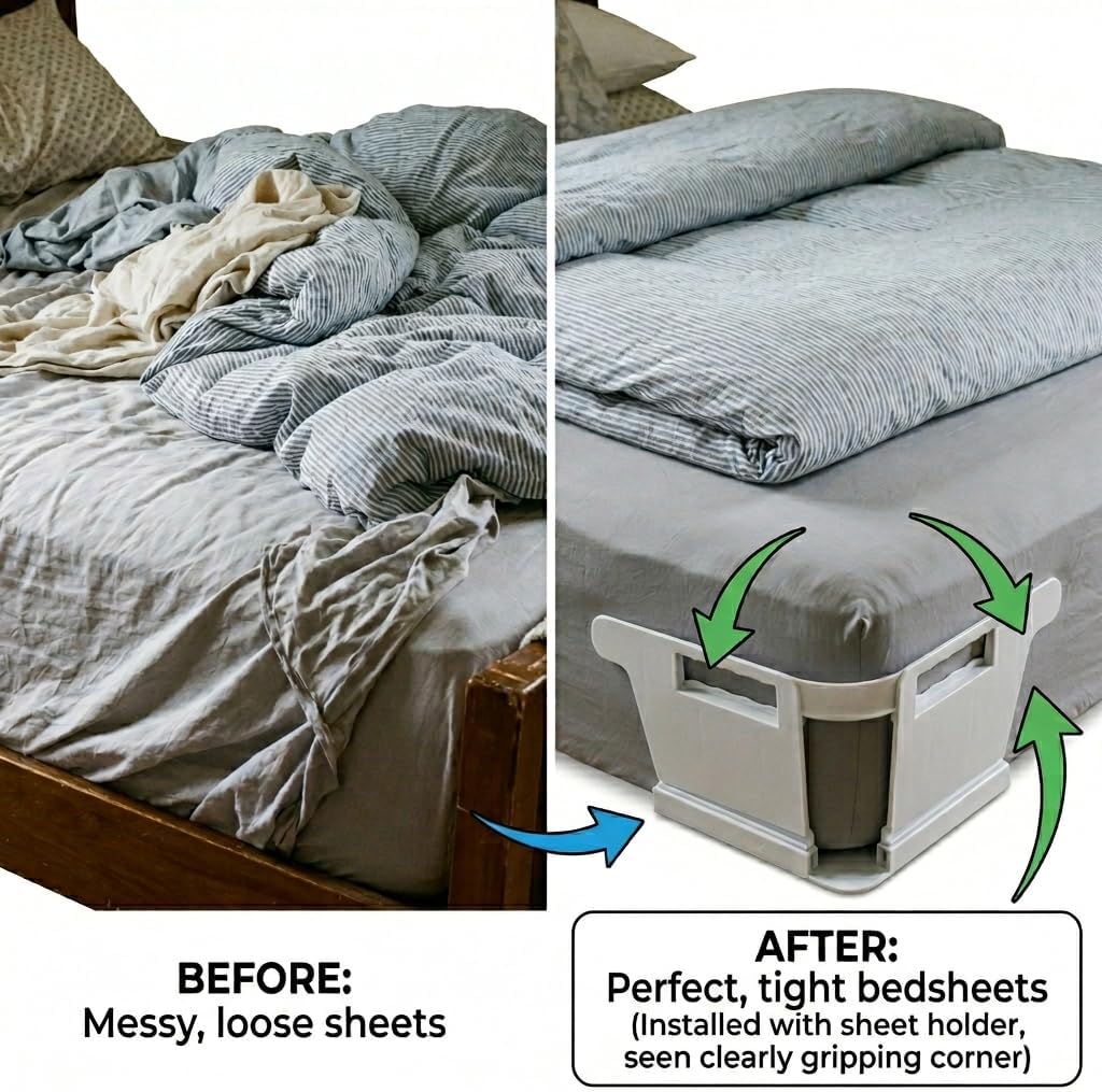 4PCS Adjustable Bed Sheet Straps - Heavy Duty Mattress Sheet Holders with Strong Clips, Non-Slip Elastic Sheet Grippers for All Bed Sizes