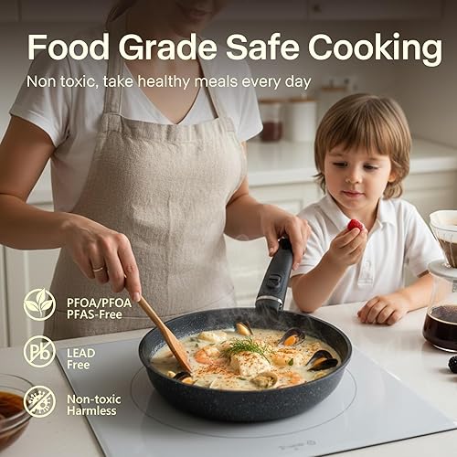 Miniatura 5 de Juego de ollas y sartenes antiadherentes, juegos de utensilios de cocina de cerámica de 21 piezas, inducción de granito para autocaravana, juego