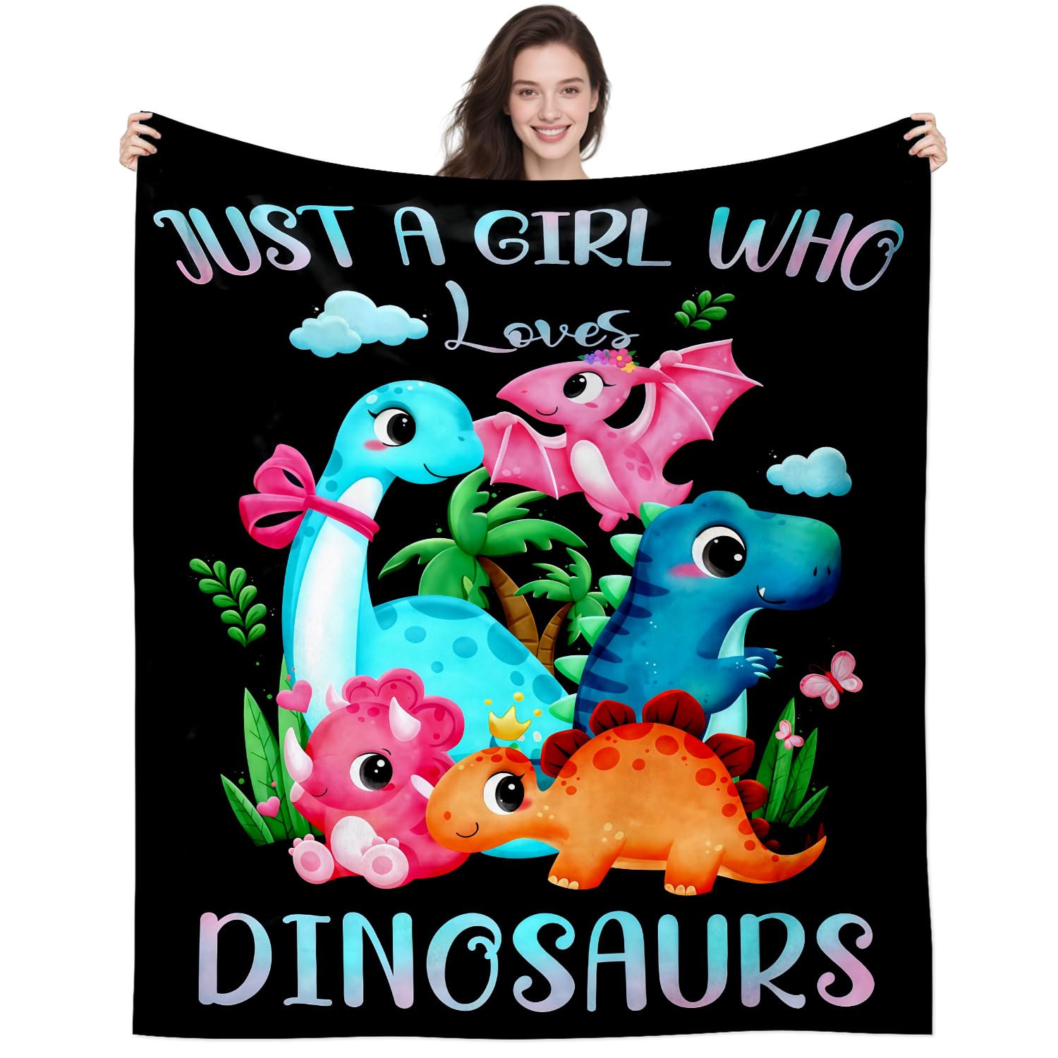 DUNTNKS Funny Dinosaur Blanket Gifts for Girls Women Kids Dinosaur Lover,Cute Dinosaurs Throw Blanket Animal Themed Party Decoration for Bedroom Office Sofa Car 50"X40"INCH