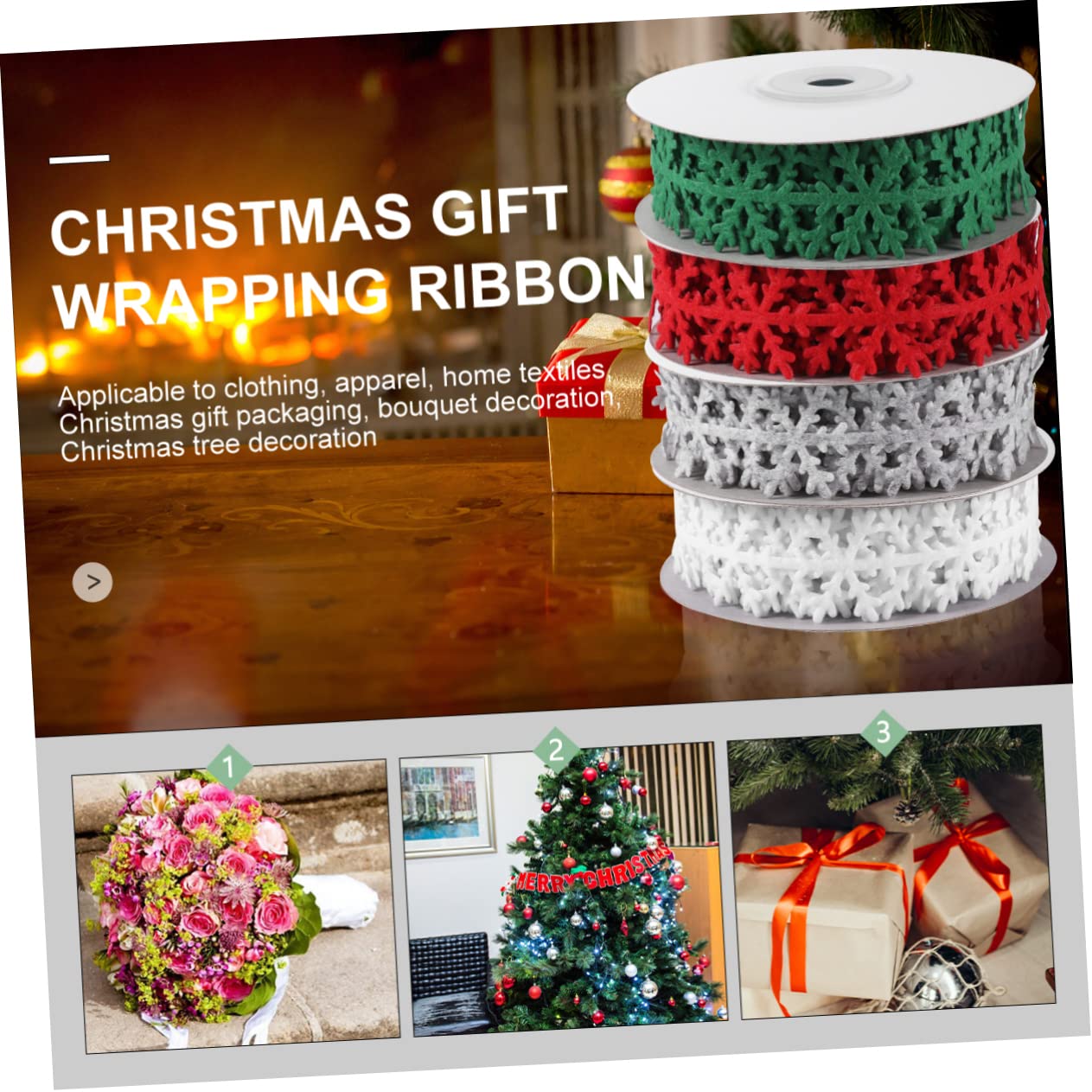 Anneome 4 Rollos Cinta Navideña con Estampado de Colores Rojo Verde Gris y Blanco para Manualidades y Embalaje de Regalos Festivos