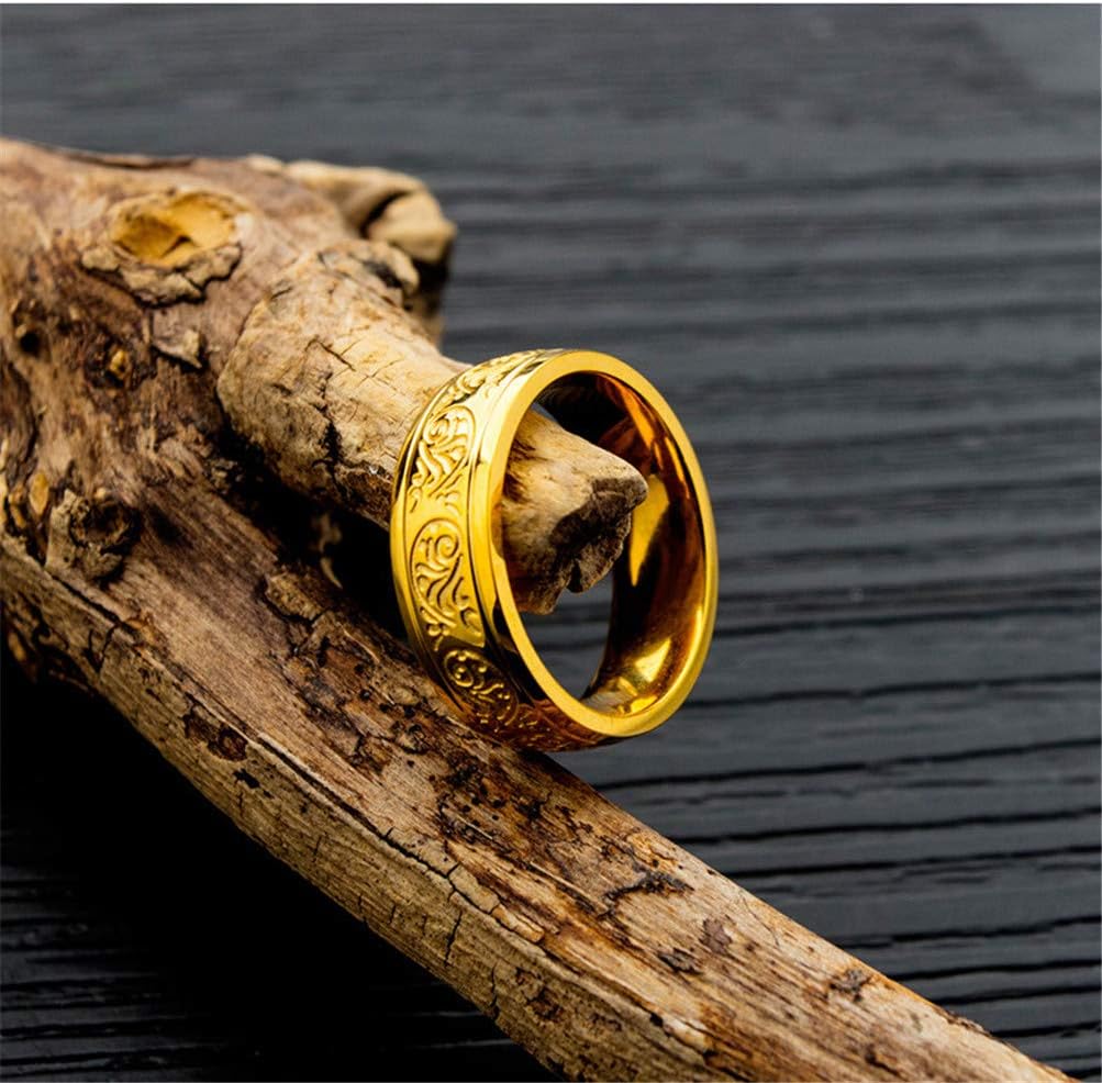 7MM Men's Stainless Steel Engraved Florentine Flower Pattern Ring Gold/Silver/Black