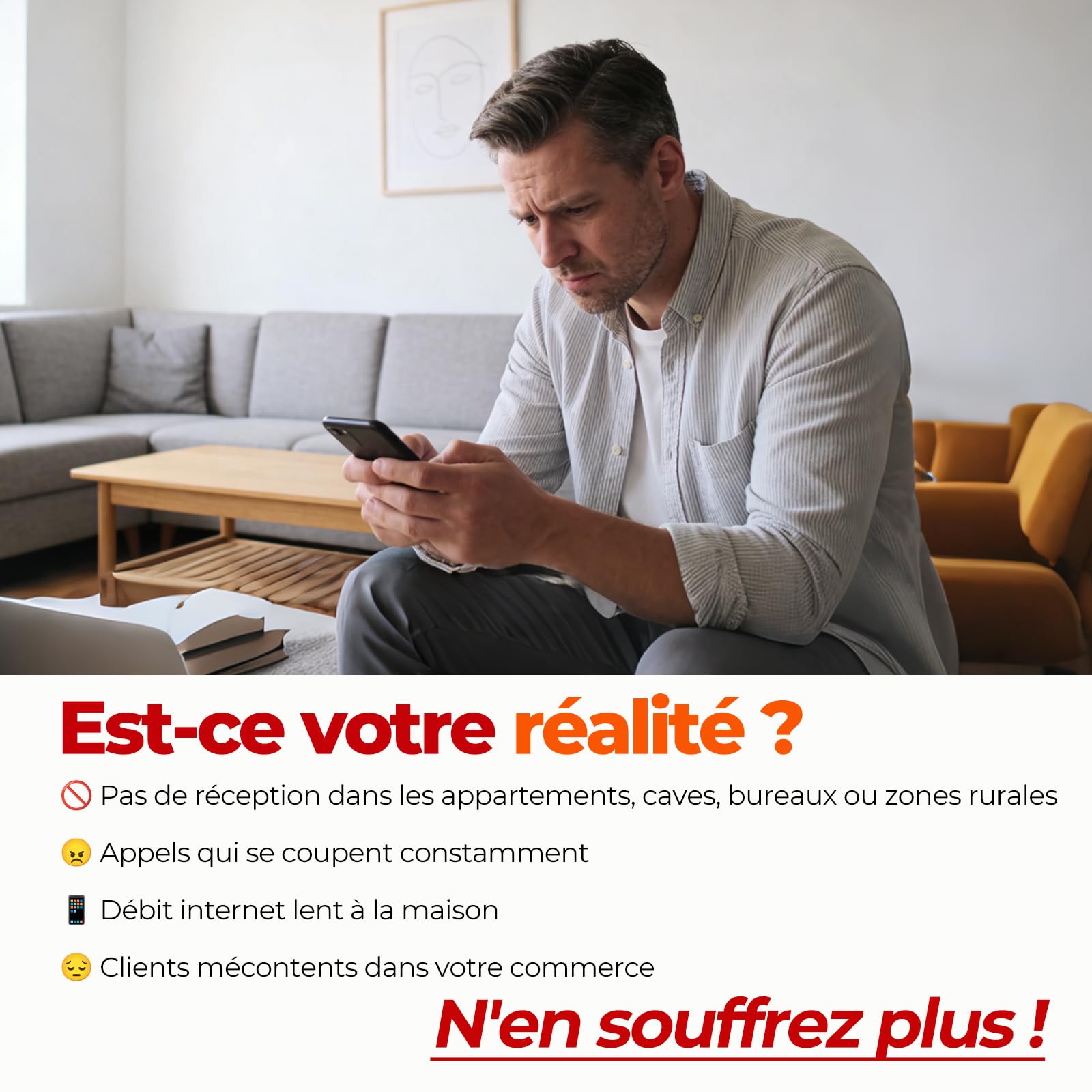 Amplificateur 5G 4G 3G GSM 5 Bandes 28/8/3/1/7 Amplificateur GSM pour Le Bureaux à Domicile 70dB Gain Répéteur de Signal Compatible Bouygues, Free, Orange, SFR