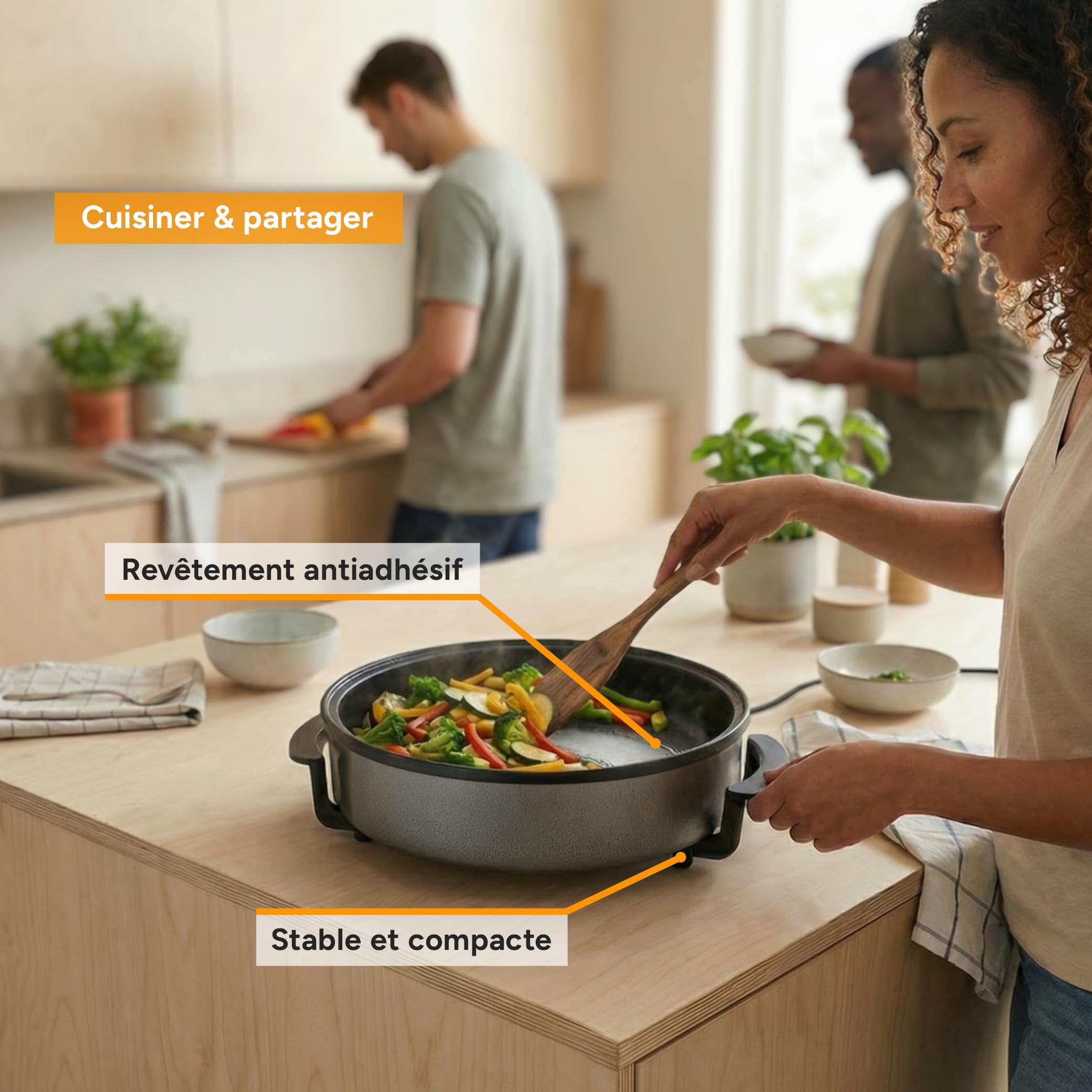 TZS First Austria - Poêle Électrique Multicuisseur 6,5L - Ø40cm - 1500W - Thermostat Réglable 5 Niveaux (jusqu'à 240°C) - Couvercle en Verre & Revêtement Antiadhésif - Idéal Fêtes et Paëlla - Gris