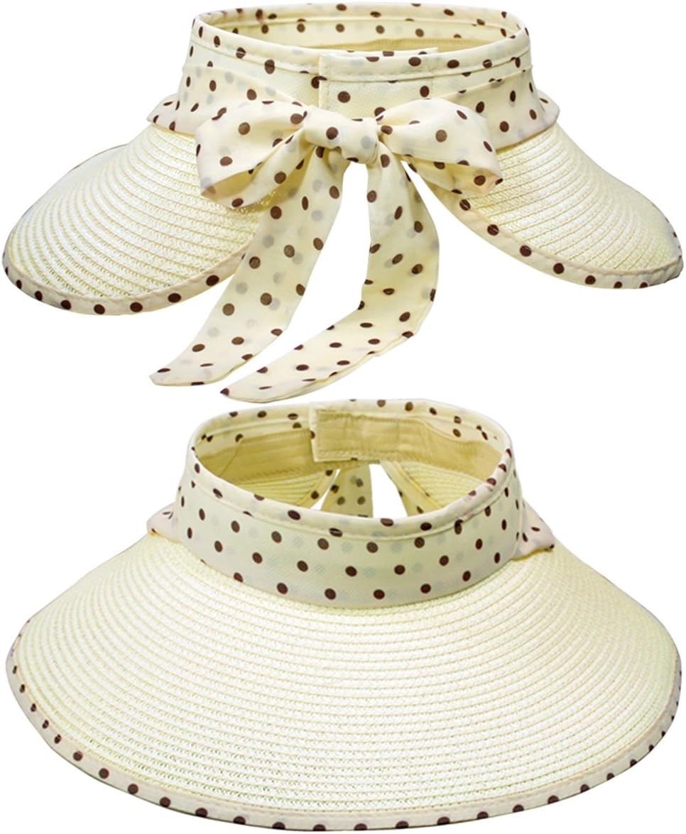 Dahlia Women's Summer Sun Hat - Polka Dot Ribbon Straw Visor