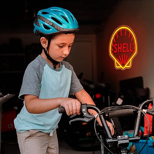 Miniatura 4 de WonderfulLife Letrero de Neón con Logo de Shell Oil para Decoración de Garaje, Letreros LED para Decoración de Pared de Bar Man Cave, Iluminación de