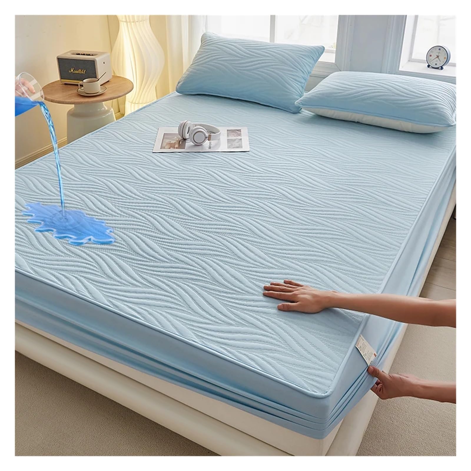 Funda de colchón Impermeable y Gruesa, Acolchada algodón, Funda Cama, Almohadilla, sábana Ajustable Agradable for la Piel, Protector para Cama(Pink,Twin 39x75x12in)