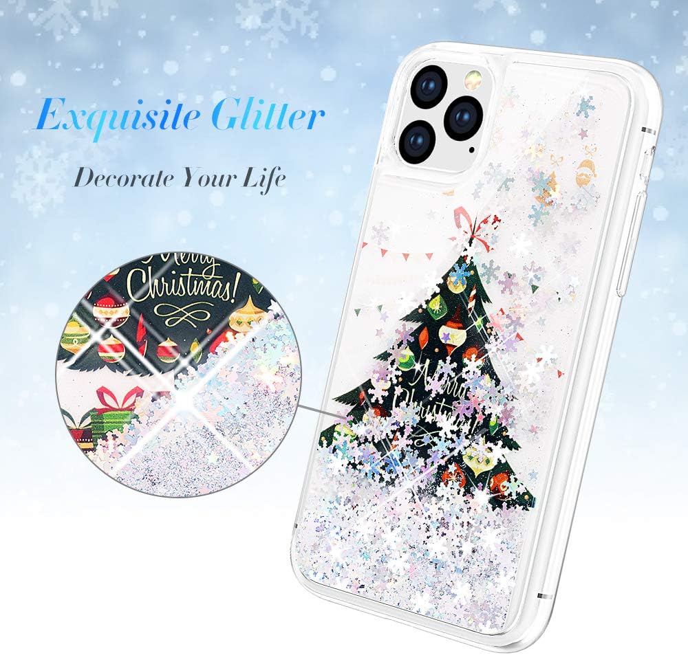 Caka Case for iPhone 11 Pro Max Glitter Case Christmas Liquid Bling Sparkle Luxury Fashion Flowing Shining Glitter Soft TPU for Girls Women Clear Silver Case for iPhone 11 Pro Max (6.5 inch) (Tree)