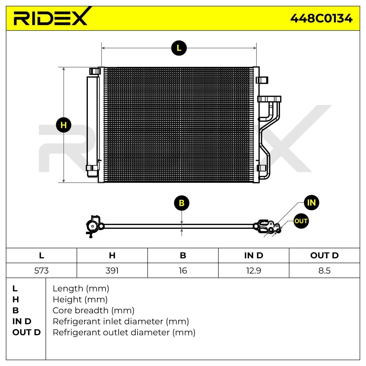 RIDEX 448C0134 Condensatore climatizzatore con essiccatore Compatibilità con RENAULT CLIO II BB0/1/2, CB0/1/2