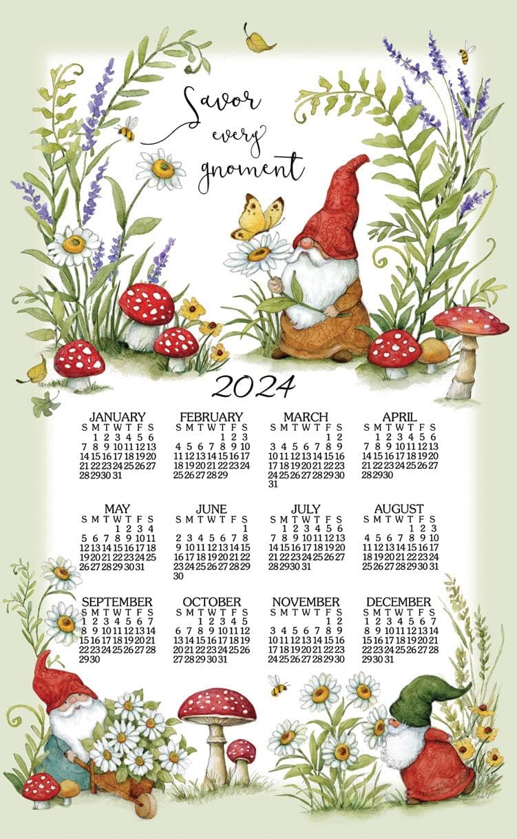 Kay Dee Designs Garden Gnomes 2024 Calendar Towel