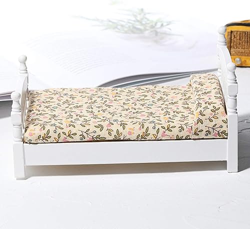 Miniatura 6 de shlutesoy Cama de muebles en miniatura, adornos de jardín de hadas, decoración de casa de muñecas DIY, 112 linda cama de madera en miniatura para