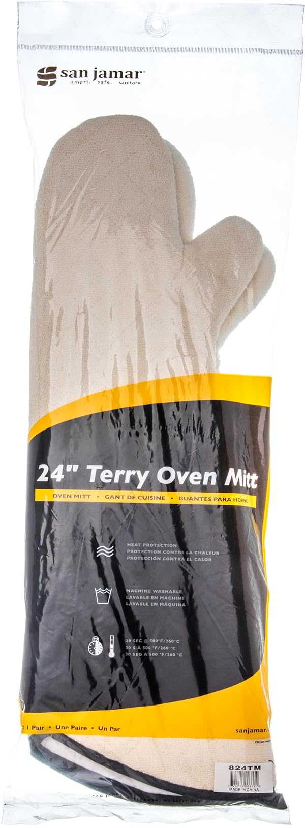 Terry Oven Mitts, San Jamar, Professional Grade, 500°F, 24", Pair, Natural by San Jamar - Used condition - Image 2