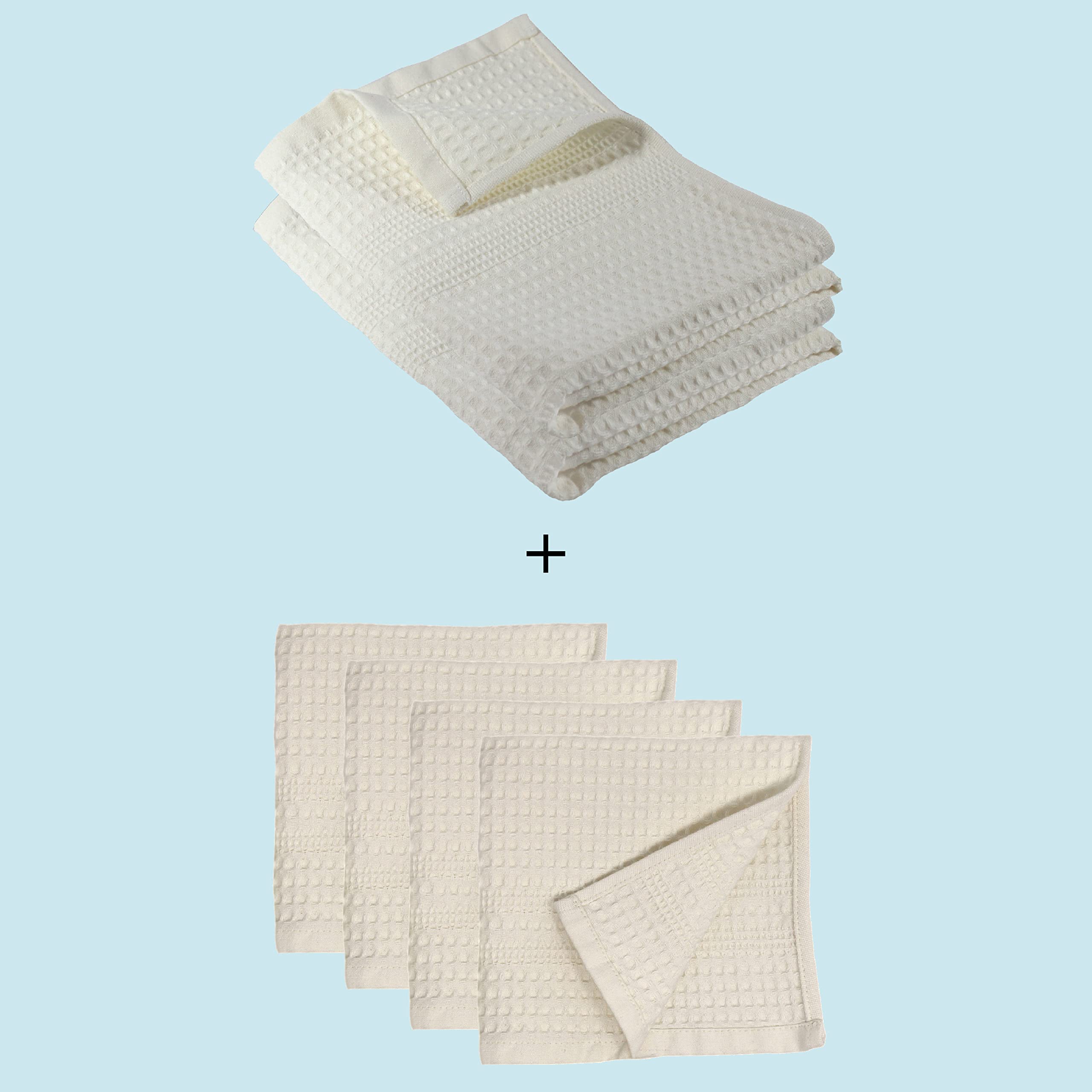 GILDEN TREEHand Towel Set of 2 + Washcloth Set of 4 (Cream) Bundle