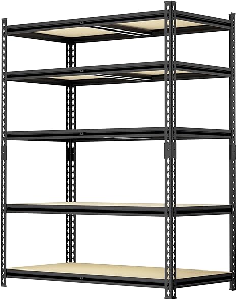 36.12"W: Father&I 5-Shelf-Rack Industrial Metal Garage/Kitchen Storage Shelves Steel Utility Stand Shelving Unit Adjustable Heavy-Duty Organizer for Shed/Closet/Pantry 72"h*36.12W*16d, Black