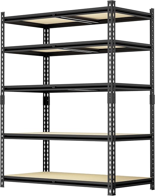 36.12"W: Father&I 5-Shelf-Rack Industrial Metal Garage/Kitchen Storage Shelves Steel Utility Stand Shelving Unit Adjustable Heavy-Duty Organizer for Shed/Closet/Pantry 72"h*36.12W*16d, Black