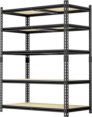 36.12"W: Father&I 5-Shelf-Rack Industrial Metal Garage/Kitchen Storage Shelves Steel Utility Stand Shelving Unit Adjustable Heavy-Duty Organizer for Shed/Closet/Pantry 72"h*36.12W*16d, Black