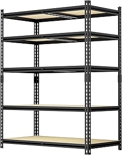 36.12"W: Father&I 5-Shelf-Storage-Rack Industrial Metal+Wood Garage/Kitchen Shelves Steel Utility Stand Shelving Unit Adjustable Heavy-Duty Shed/Closet/Pantry Organizer 72"h*36.12W*16d, Black
