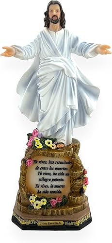 GCK 12" Inch Risen Resurrection of Jesus Christ LED Statue Imagen Jesus Resucitado Estatua con Oracion