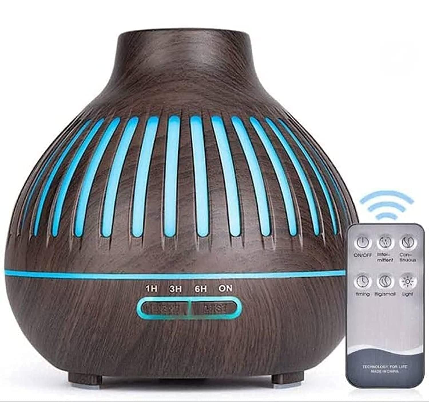 Essential Oil Diffuser, Aromatherapy Diffuser 500ml with Remote Control, 4 Timer & Auto-Off Safety Switch, 7 Color LED Lights Mode, 10 Hours Quiet Humidifier for Bedroom, Office & Home (G.Dark Brown)