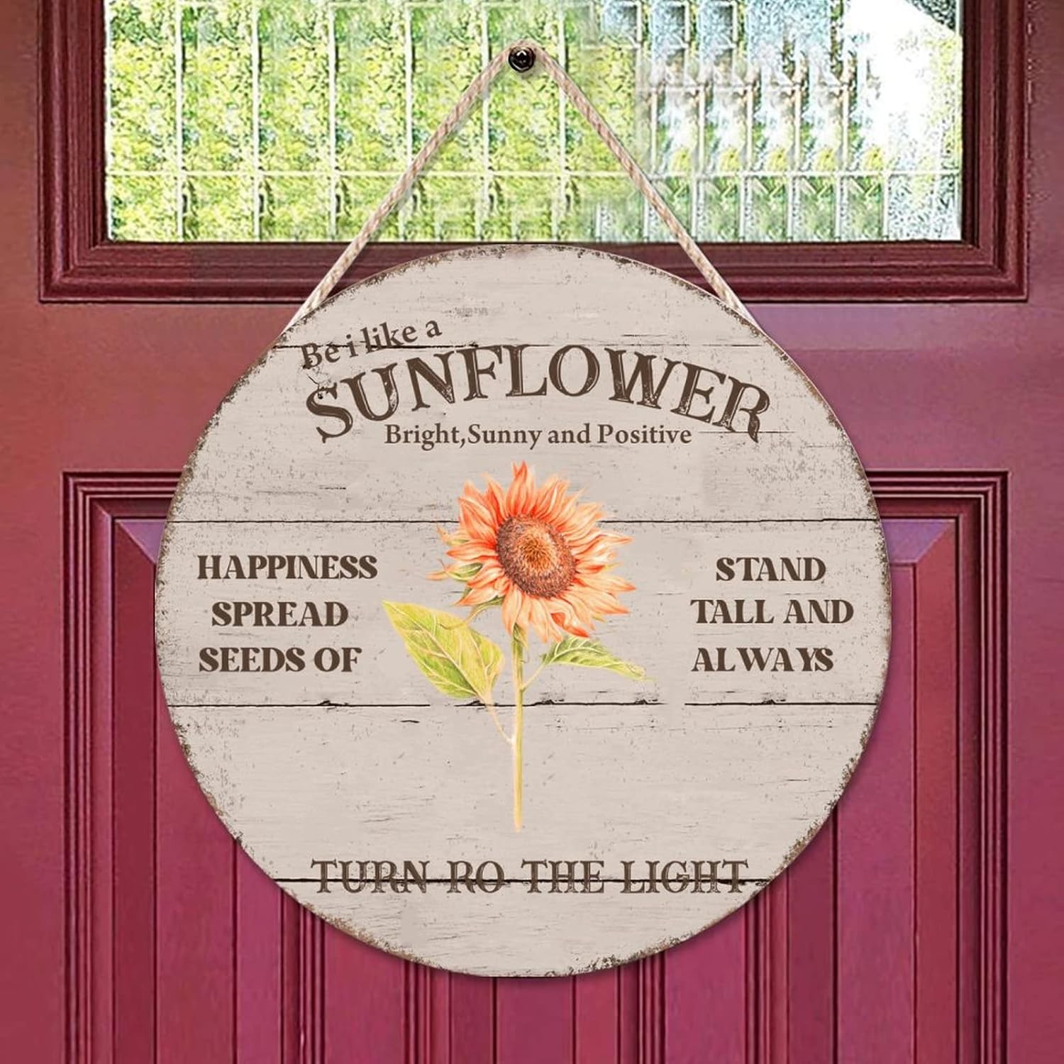 Sunflower Wood Door Sign, Wood Grain Front Door Sign, 16x16in Vintage Wall Hanging Sign Plaque Farmhouse Backyard Door Hanger Wall Decor Housewarming Gifts