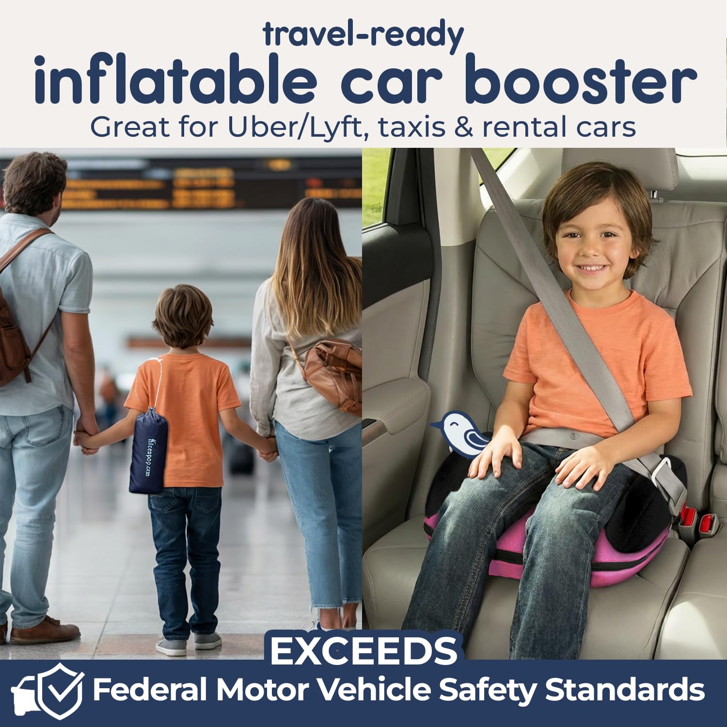 UberBoost Inflatable Booster Seat for Car, Travel Booster Seat, Pink/Black — Amazon image 2