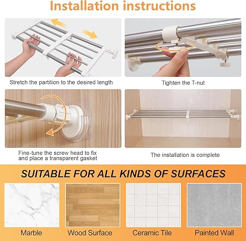 Miniatura 5 de BAOYOUNI Estante de Tensión para Armario, Separador de Estante de Almacenamiento Ajustable, Barra Organizadora Divisora de Armario y Alacena para
